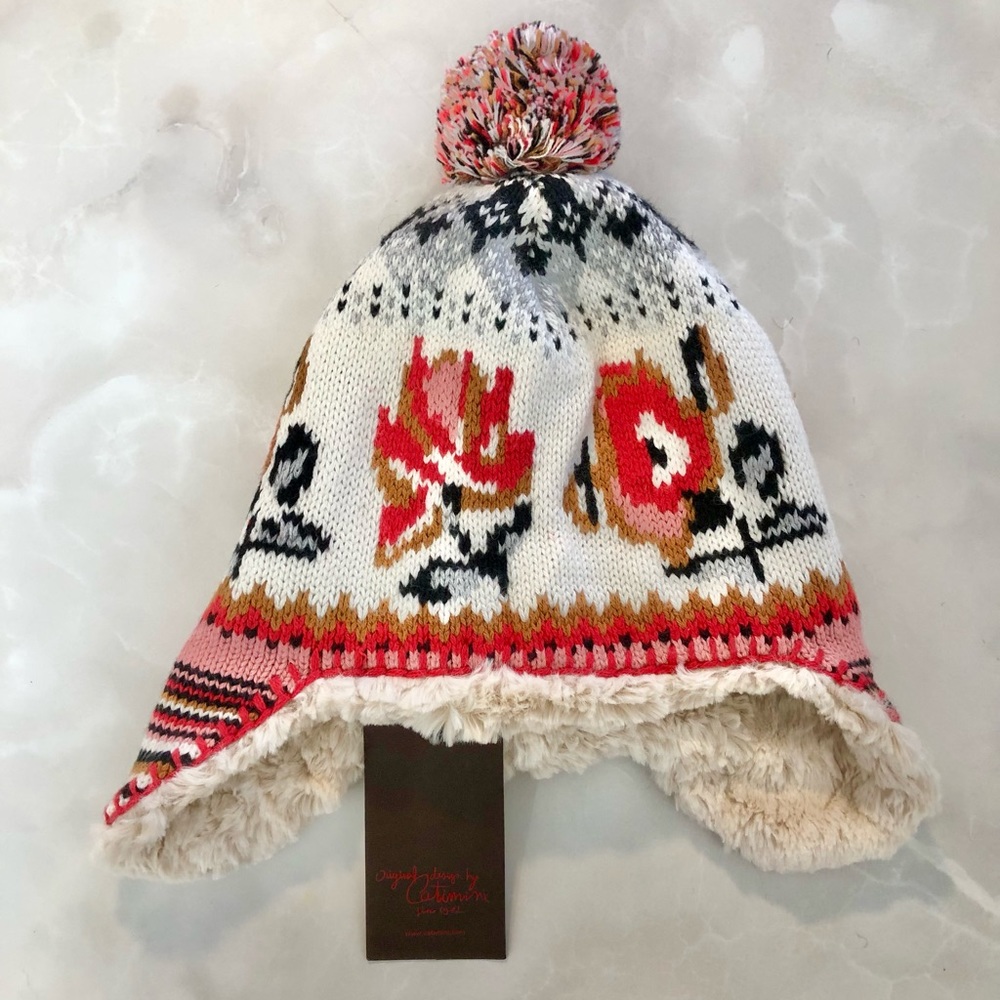 New Catimini Bonnett Hat Pom Knit Wool Designed in France 53 cm Age 4/7
